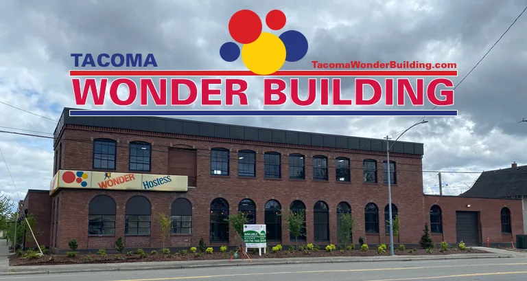 Brick exterior of the Wonder Building with its published logo overlay